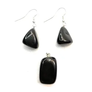 Tumbled Crystal Gemstone Necklace Pendant and Earring Set with Snake Chain