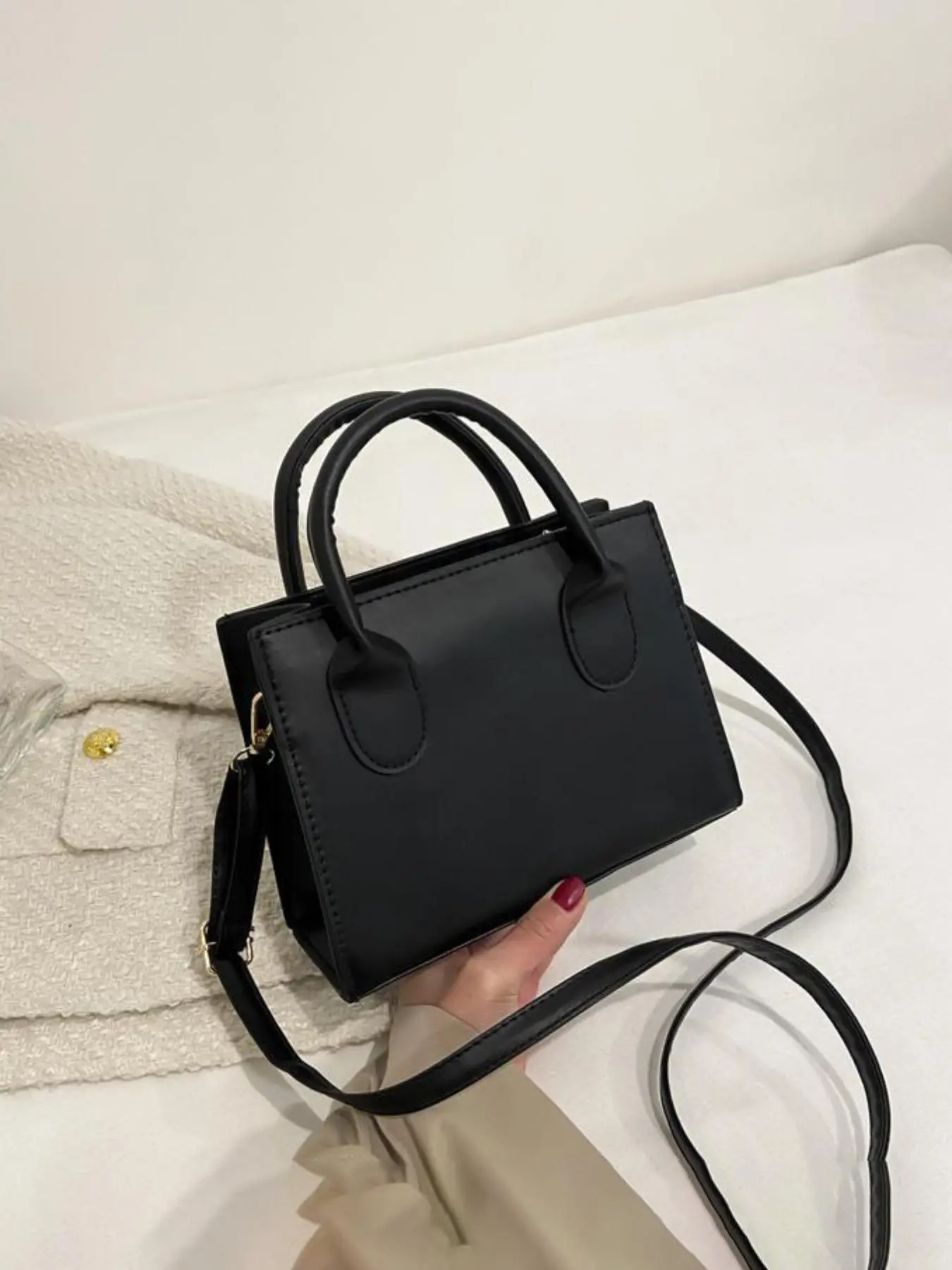 Trendy Texture Zipper Small Square Bag, Personalized Handbag for Women and Girls, Elegant Plain Color Pu Leather Shoulder Crossbody Bag for Daily Use