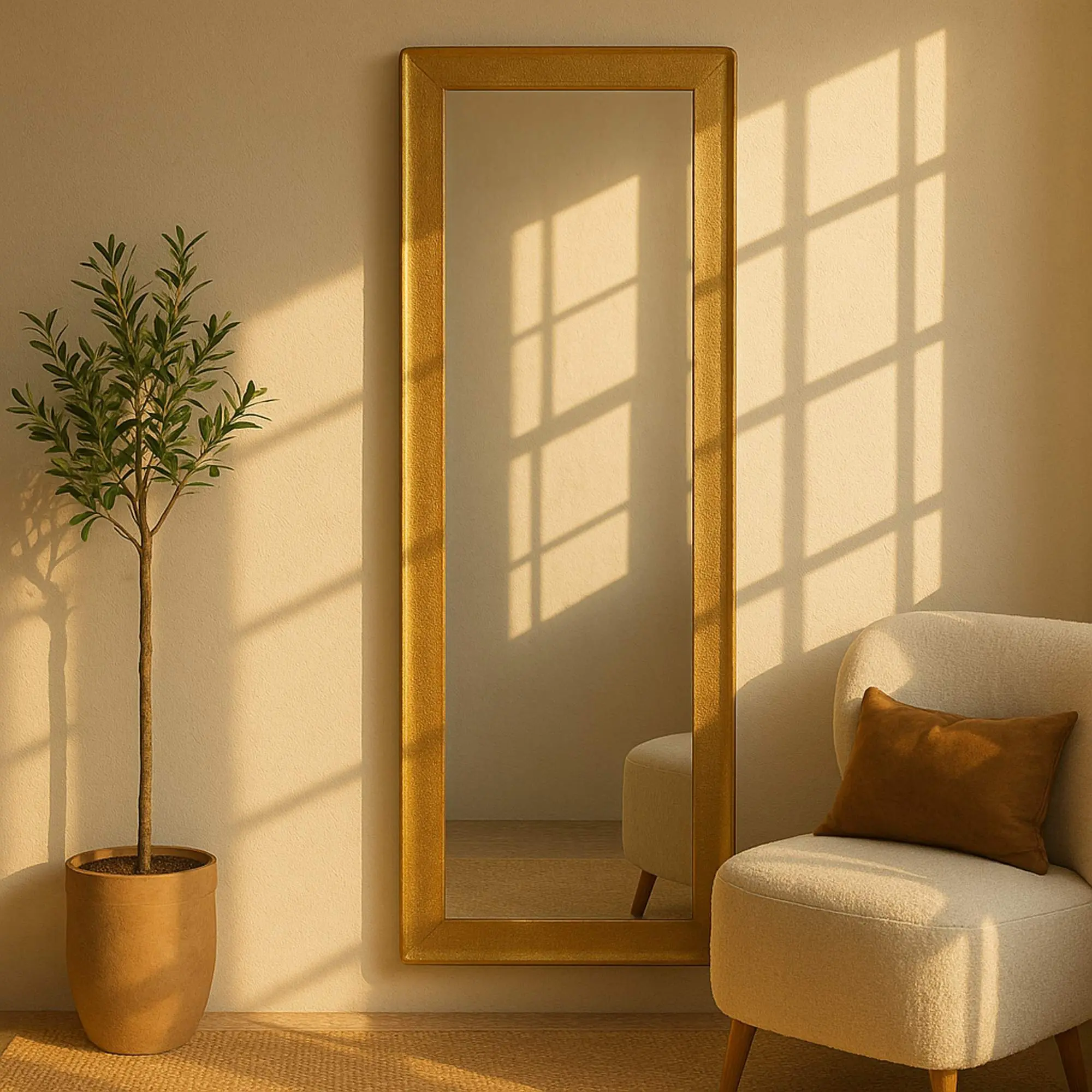 Traditional Gold Iron-MDF Textured Frame Wall Mirror, Home Decor for Entryway Rooms, Rectangle