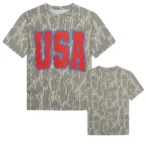 USA Camo Puff Print Tee, Patriotic 4th Of July Graphic Shirt, Vintage America USA Camouflage T-Shirt, Memorial Day Independence Day Streetwear Top, Camo 3D T Shirt