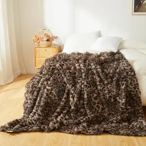 Faux   Print Throw, Soft Plush Fuzzy Leopard Print Lap Blanket, Luxury Shaggy Couch Throw Sofa Chair Bed ,  Decorative Farmhouse Furry Blanket, Brown and Black, 50x60