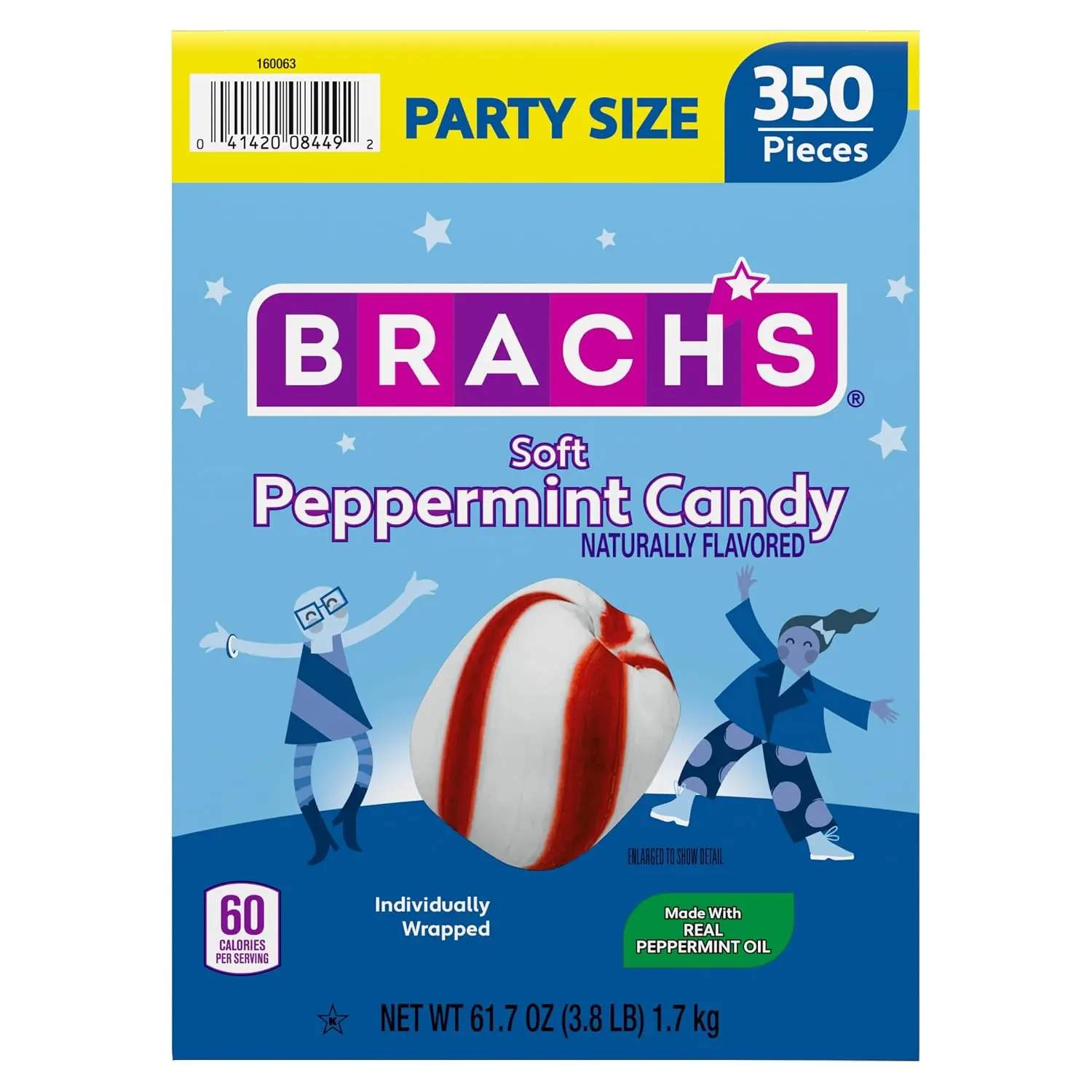 Brach's Soft Peppermint Candy, Individually Wrapped Pieces, 61.7 oz Carton (350 Pieces)