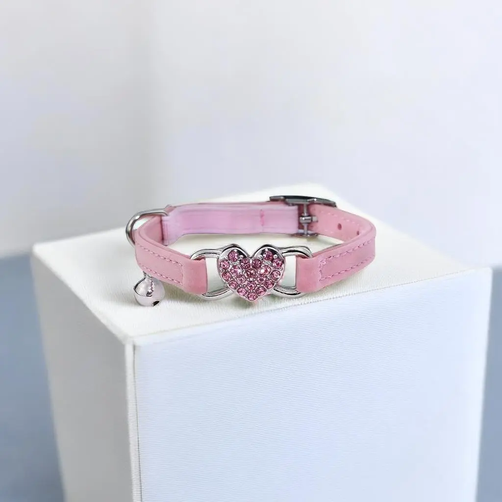 Heart Decor Kitty Cat Collar with Bell, Adjustable Pet Collar for Small Cats, Pet Decoration Supplies