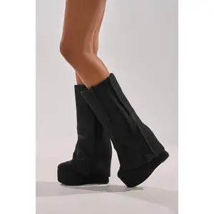 AZALEA WANG FRANKEYE BLACK WEDGE BOOT