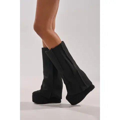AZALEA WANG FRANKEYE BLACK WEDGE BOOT