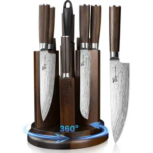 【TikTokShopSpringGlowUp】 SYOKAMI [UPDATE] Kitchen Knife Set with Magnetic Block and Sharpener 14 Piece Knife Set 360° Rotatable Holder Ultra Sharp High Carbon Stainless Steel Knives Sets with Steak Knives, Anti-slip Ergonomical Handle, Mother's Day Gift