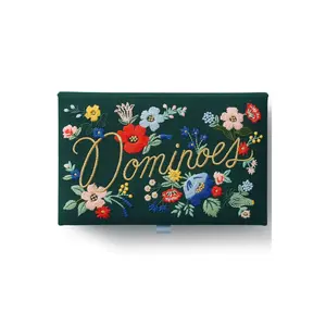 RIFLE PAPER CO Strawberry Fields Dominoes Board Game - Toys & Hobbies Board Game with Magnetic Box, Includes Embroidered Bag