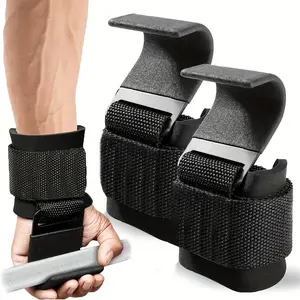 [Weight Lifting Hooks] Pair of Weight Lifting Hooks for Men & Women |     8mm Thick Wrist Padding |     Weight Grips for Powerlifting, Shrugs, Rows & Deadlift Support, Gym Lifting Straps with Pull Up Hooks Posture Correction Back