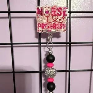 Nurse In Progress Name ID beaded Badge Reel