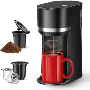 Mini Single Serve Coffee Maker for K Cup and Ground Coffee, Fast Brew One Cup Coffee Machine with Descaling Reminder and Water Window, 6 to 12 oz. Brew Sizes, Black