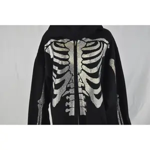 Rhinestone Skeleton Zip-Up Hoodie