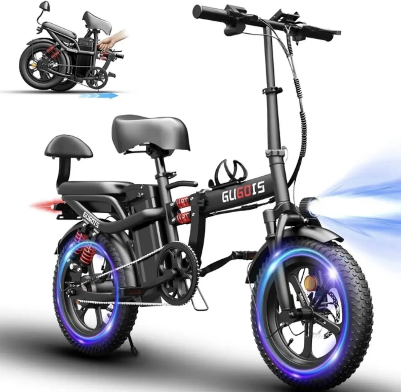 Folding Electric Bike for Adult 1000W Peak 48V 20Ah Commuter EBike with 2 Seater