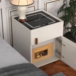 The volume is 3.05 cubic feet - Simple and modern multi-functional bedside table - Pine wood material, built-in safe, wireless charging, three-color light