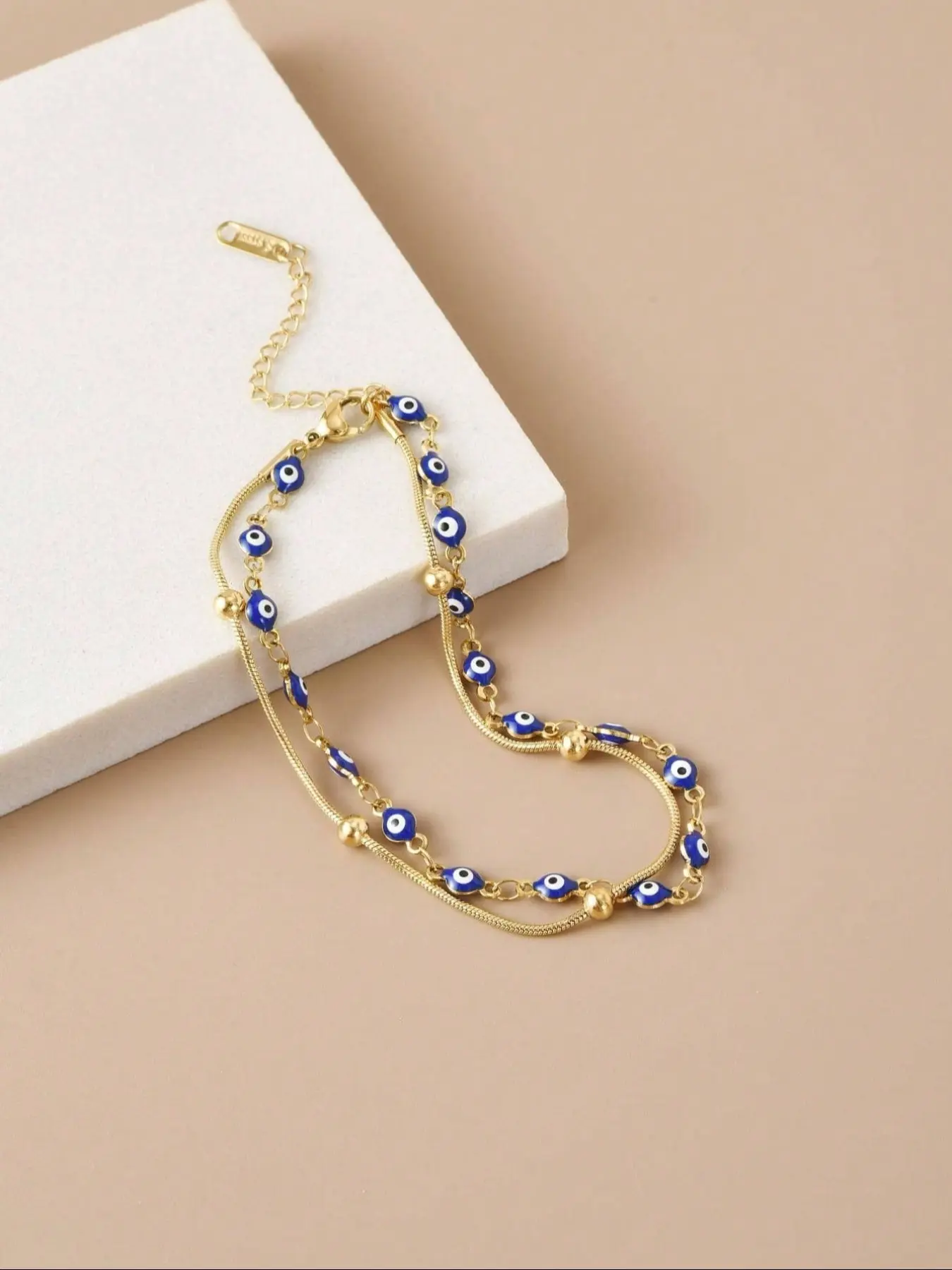 Lucky Evil Eye Beads Anklet Bracelet Stainless Steel Chain Handmade Adjustable Protection Amulet Anklet Good Luck Summer Beach Holiday Foot Jewelry Gift Trendy Jewellery Accessories Fashionable jewelry