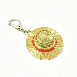 One Piece Luffy Straw Hat Design Metal Keychain Anime Merchandise Bag Charm Fan Collectible Accessory Gift for Friends