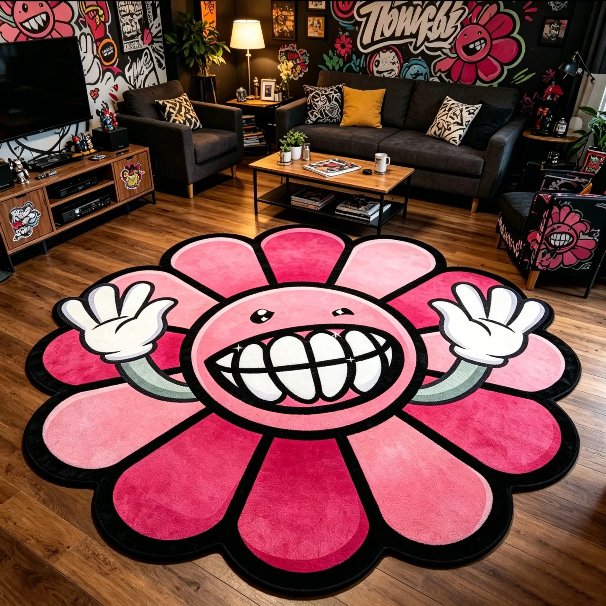 Trendy Sunflower Rug, Unique Shape Carpet, Silver Color Dental Braces, Soft Comfortable, Hand Wash Only, Indoor Decor, Soft Area Rug, Flower Shaped Rug, Home Decor Rugs, House Decor Rug