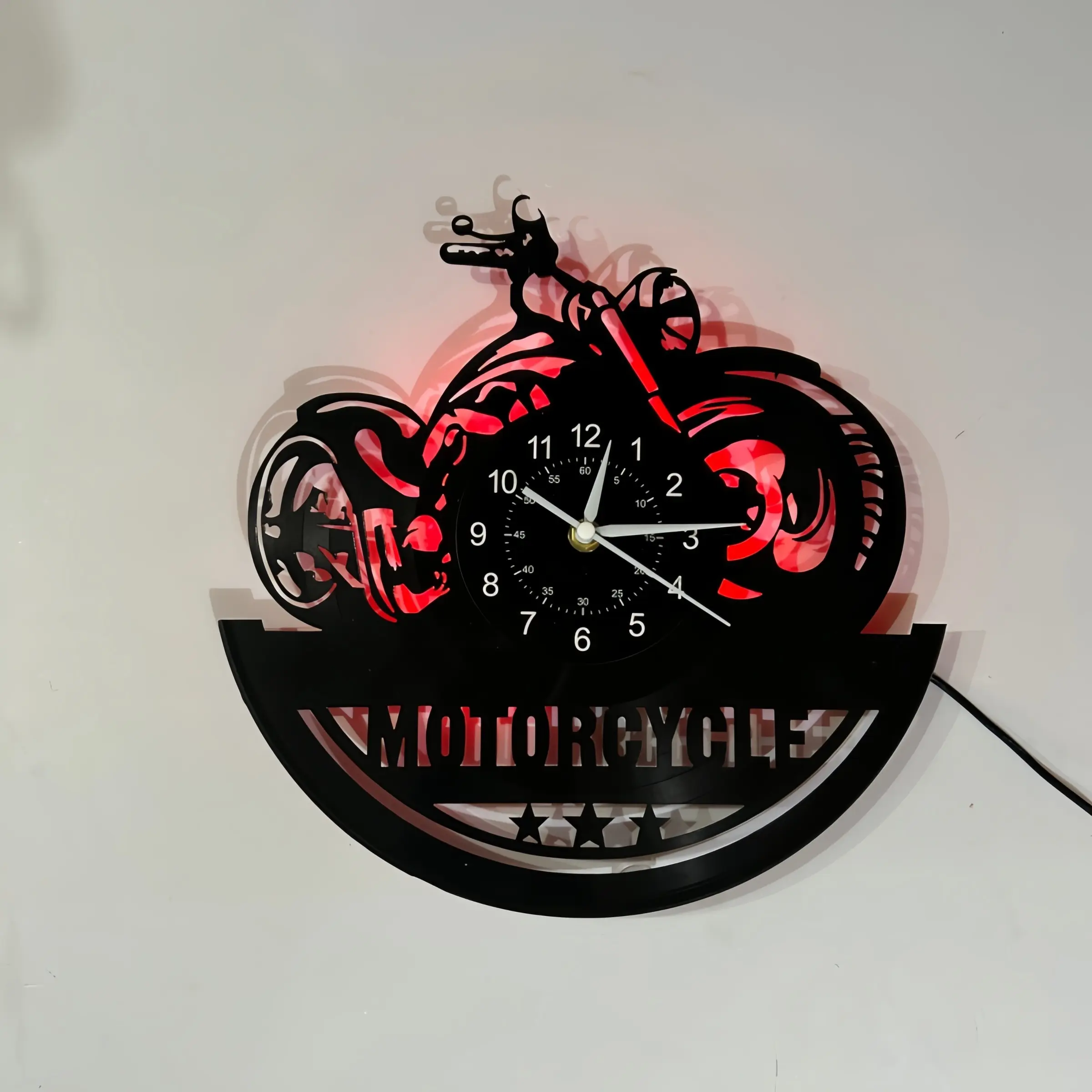 Creative LED Wall Clock for Motorcycle Enthusiasts, Combines Motorcycle & Motorbike Elements & Atmosphere Lighting, Perfect for Garage & Toy Store