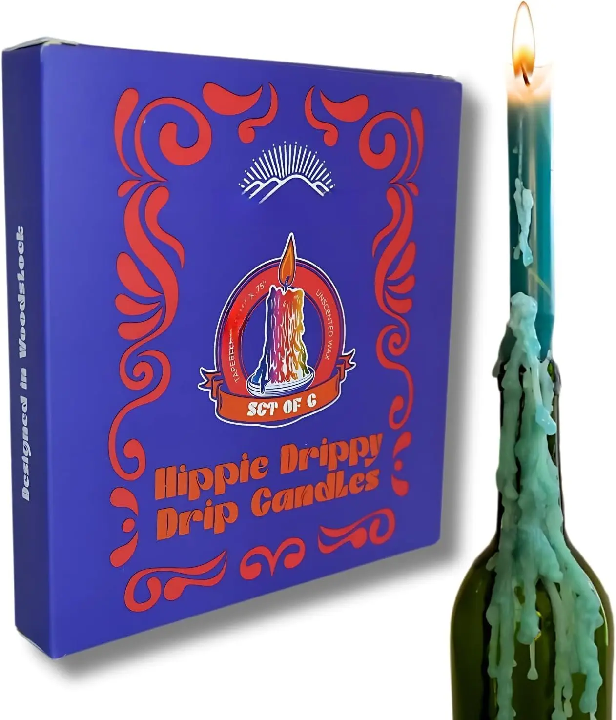 Hippie Drippy Drip Candles - Pack of 6 Dripping Taper -  Bottle Melting Candles (Turquoise)
