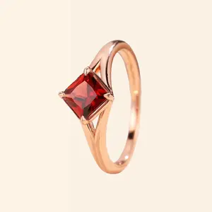 Minimalist Rose Gold 1.5ct Princess Cut Ruby Solitaire LA Made Engagement Ring Dainty Modern Solitaire Handmade in Los Angeles for July Birthstone Gifts