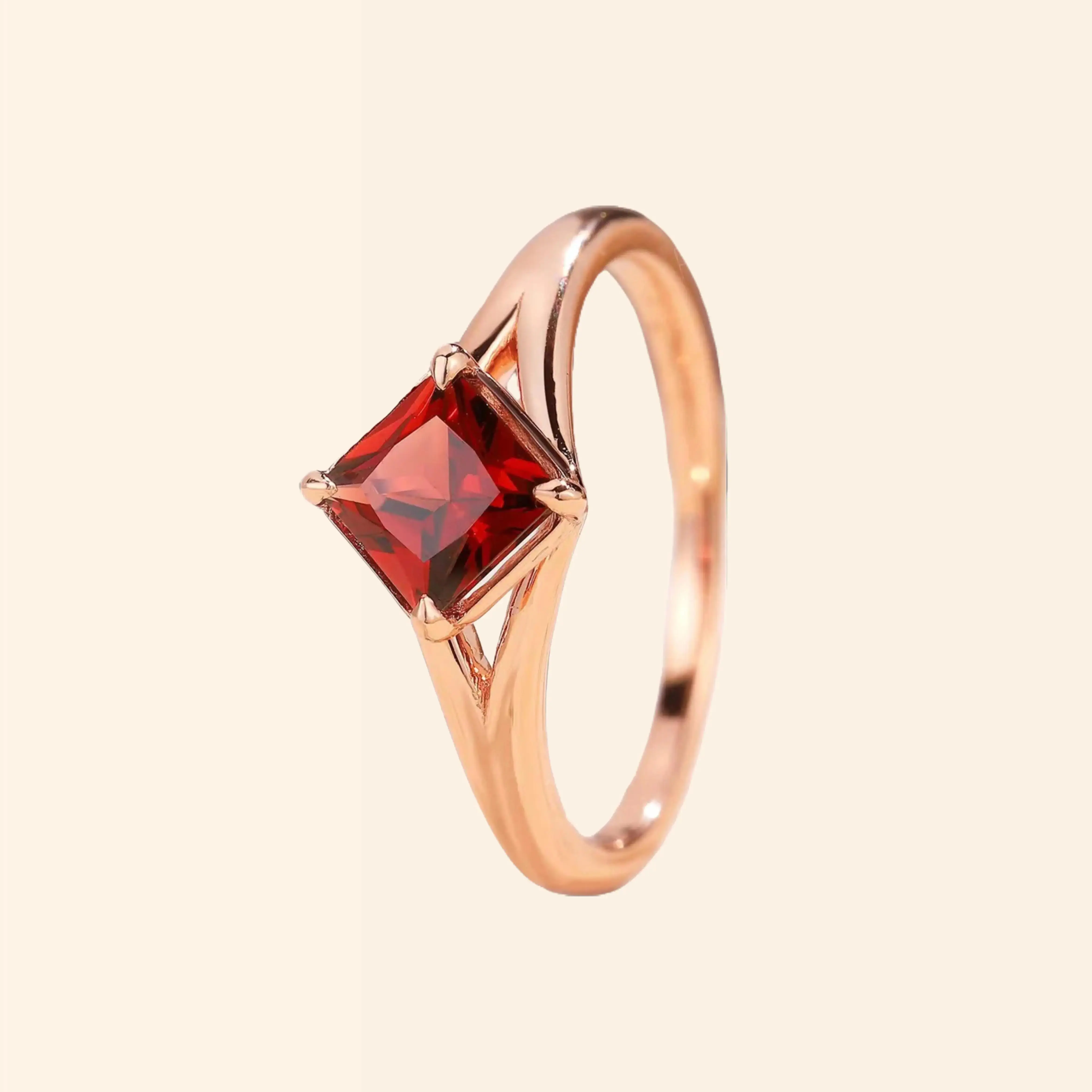 Minimalist Rose Gold 1.5ct Princess Cut Ruby Solitaire LA Made Engagement Ring Dainty Modern Solitaire Handmade in Los Angeles for July Birthstone Gifts