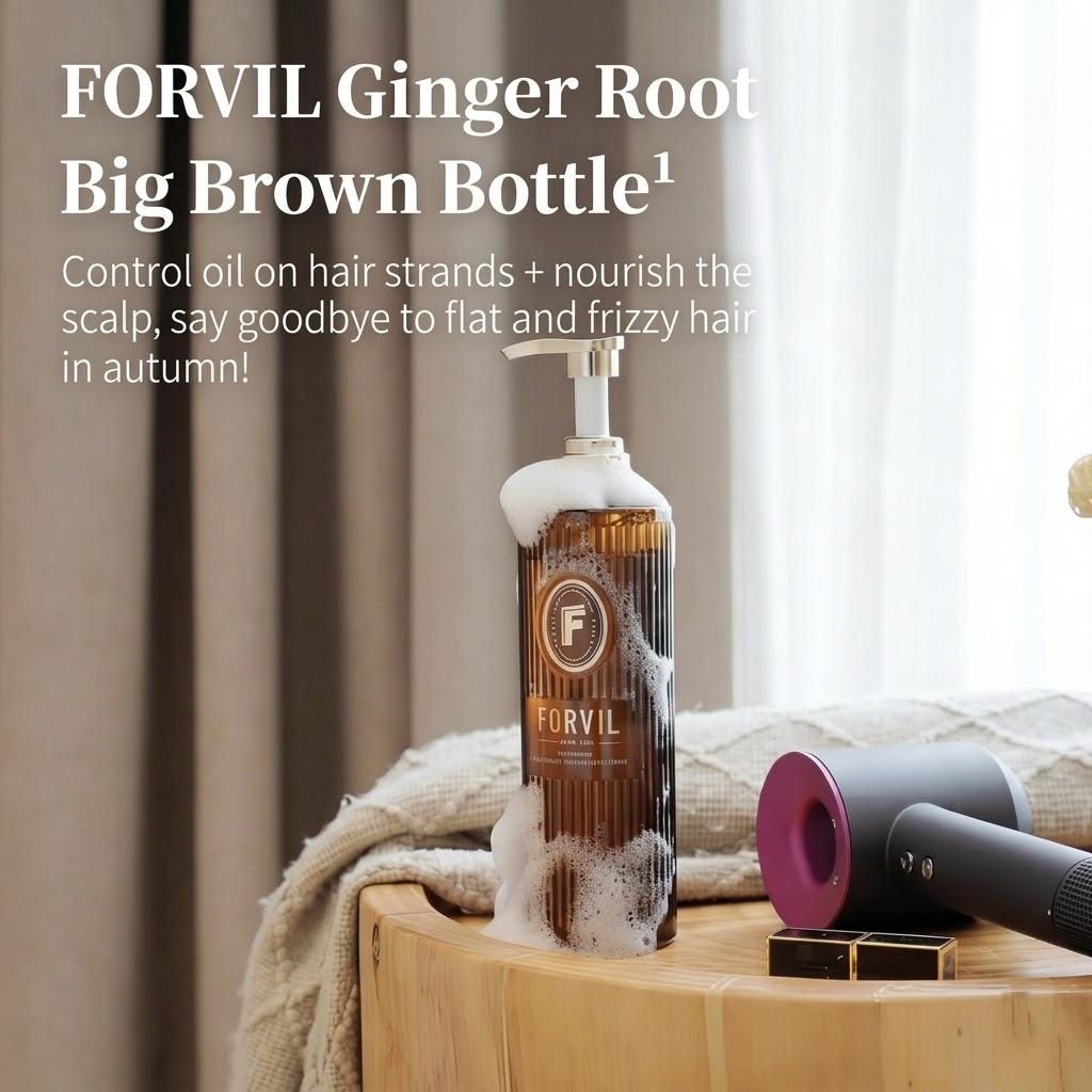 The Viral Sensation for Voluminous Hair — FORVIL "Big Brown Bottle" Ginger Shampoo: Strengthens Roots, Controls Oil, and Prevents Breakage—Helping You Enjoy Luxuriously Full Hair (520ml)