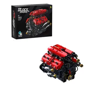 V8-Turbine Engine Technic Building Set T5011, Red High Torque Motor Model with Detailed Piston Movement & Chain Transmission, Collectible Racing Engine Kit, Great Holiday Gift for Engineering Fans