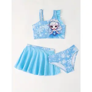 Girls' Swimsuit Set with Popular Print Three-Piece Design