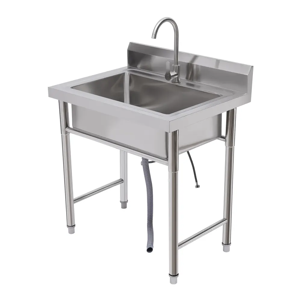 Commercial Utility Prep Sink 1-Compartment Stainless Steel w/ Basins Backsplash