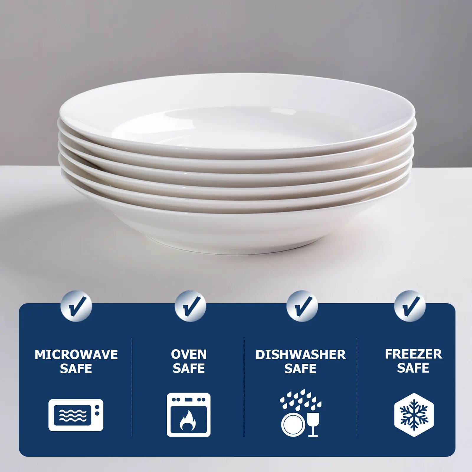 9 in Round White Ceramic Dinner Plates Set (6-Piece) - Reusable, Oven-Safe, Microwave-Safe, Scratch-Resistant Smooth Glaze Tableware for Family Dinners, Serving, 0.88 lbs