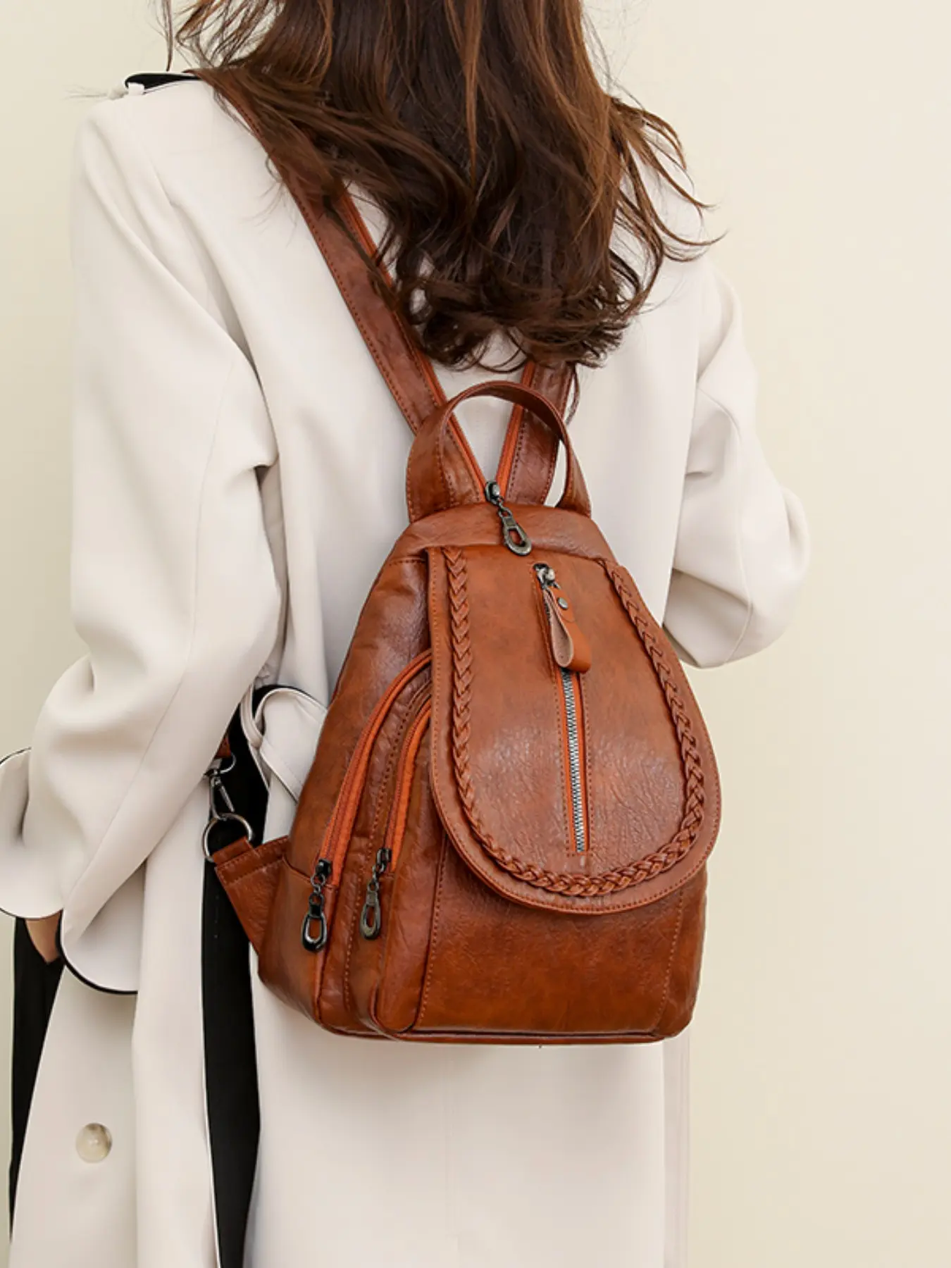 New Fashion Women's PU Leather Casual Backpack, Multi-Pocket Student Shoulder Bag, Various Carrying Options, Flip Cover Design, Stylish and Durable, Multi Compartment Backpacks Women