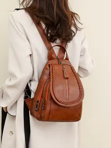 New Fashion Women's PU Leather Backpack, Multi-Pocket Student Shoulder Bag, Various Carrying Options, Flip Cover Design, Stylish and Durable