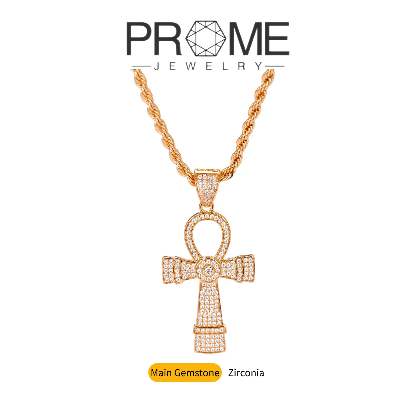 (CN018) Ankh Cross Pendant Necklace 5A Cubic Zirconia Vintage Jewelry for Women, Daily Wear & Gift, High Quality Copper, 20 Inch Chain
