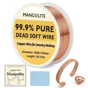 20 Gauge/0.8mm 99.9% Pure Copper Wire 103 Feet Single Spool with Polishing Cloth, Skin Safe Uncoated Dead Soft Craft Wire for Jewelry Setting & Bracelet