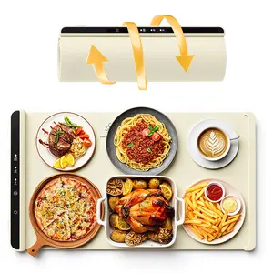 Food Warming Mat - 5s Rapid Heating Electric Warming Tray with 3 Temp Setting, Easy to Clean, Foldable Sillicon Warming Mat for Food, for Buffet, for Party, for Thawing