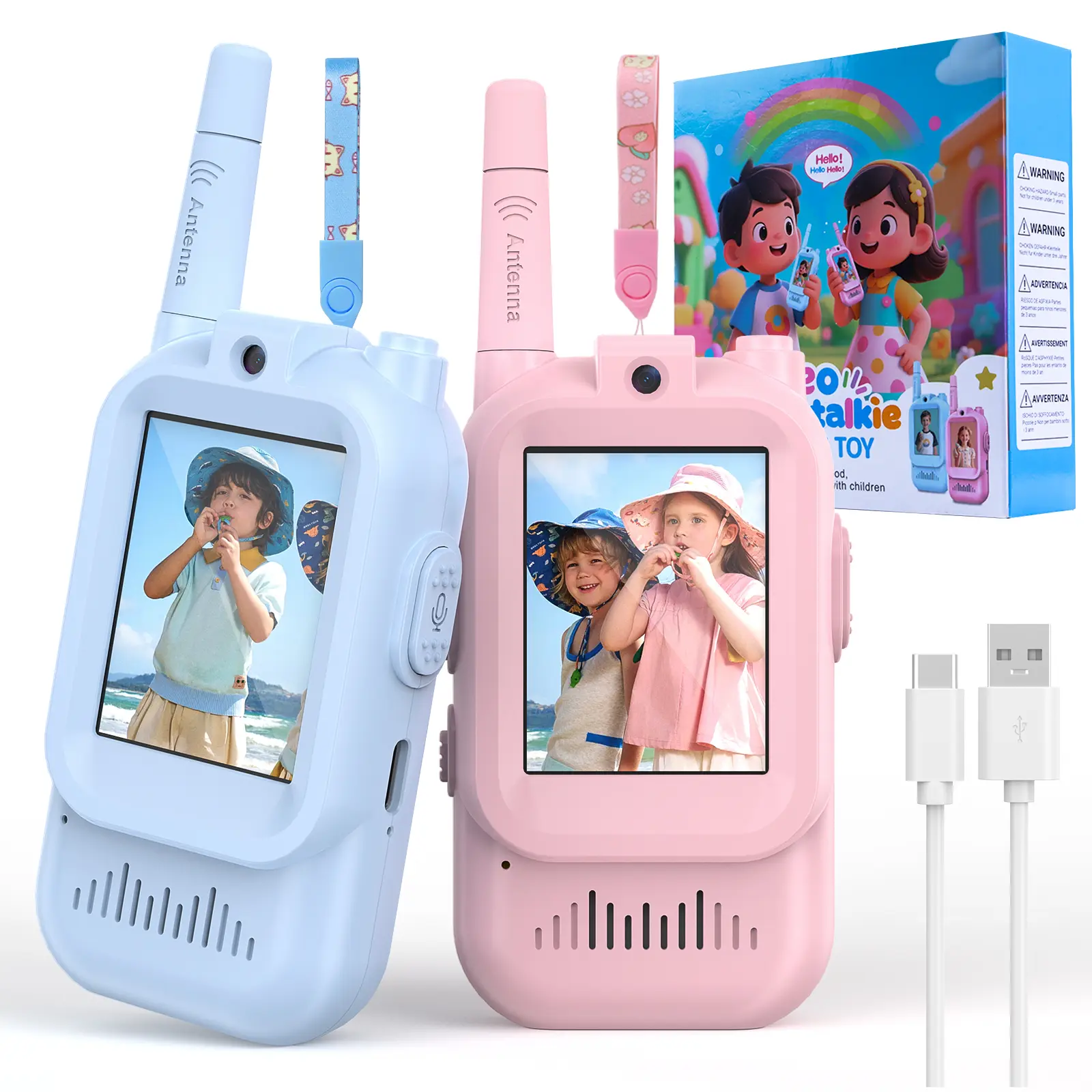[SummerFinds]2 Pack Video Walkie Talkies for Kids, Handheld Rechargeable Video Intercom Kids Walkies Talkies, Indoor Outdoor Toys for Family Games, Outside, Camping, Hiking, Toys for Boys and Girls Ages 3-12