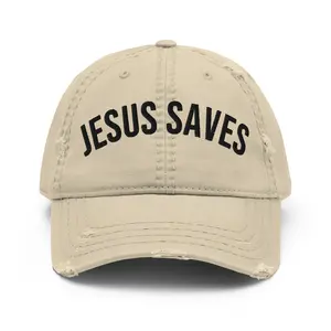 Jesus Saves Distressed Dad Hat  Christian Embroidered Baseball Cap Vintage Faith Hat for Everyday Wear