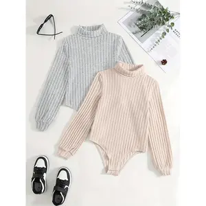 Women's High Neck Long Sleeve Thermal Bodysuit Set, Autumn Winter Warm Underwear, Comfortable Stretchy Fabric, Casual Wear