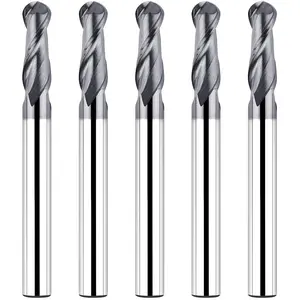 5PCS Carbide Ball Nose End Mill Cutter CNC Router Bits 1/4 Inch Shank, Double Flute Spiral Milling Tool for Milling Metals, Alloy Steels, Hardened Steel