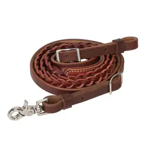 50-1682 Weaver Leather Braided 3-Plait Leather Roper Rein - Brown