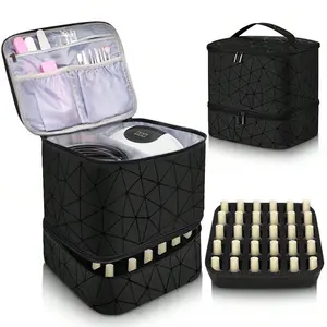 Large Capacity Makeup Bag, Portable Double Layer Nail Polish Storage Bag, Nail Tote Bag, Storage Bag for Home & Travel