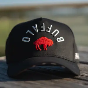 Buffalo Zubaz Flip Cap - Black with Red Buffalo Design, Adjustable Fit, Adjustable Closure, Classic Style