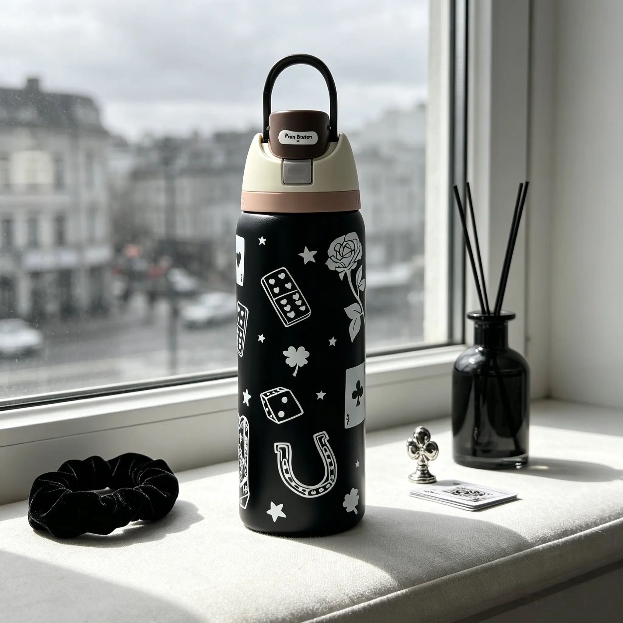 Owala FreeSip 32oz Insulated Stainless Steel Water Bottle - Dice & Roses Edition, Portable Straw, Reusable Drinkware, Bottle Vacuum Flasks, Tumbler Mug