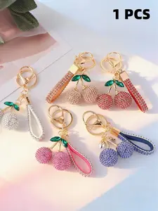 Women's Cherry Bow Keychain, Casual Style Wallet Backpack Accessory, Crystal Inlaid Car Key Chain, Handmade Unique Gift for All Seasons, Keychain Jewelry, Keychain Pendant