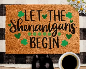 Let The Shenanigans Begin Shamrock Doormat, St. Patrick's Day Housewarming Gift Door Mat, Closing Gift, St Patricks Day Decor, Welcome MAt