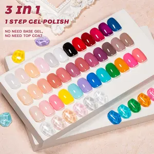 MEET ACROSS 3-IN-1 No Need Base Gel Top Coat 1-Step Gel Nail Polish, Soak Off Enamel Gel Polish UV LED Gel Semi-permanent Nail Polish Lacquer Varnish for Manicure Nail Care Top Gloss