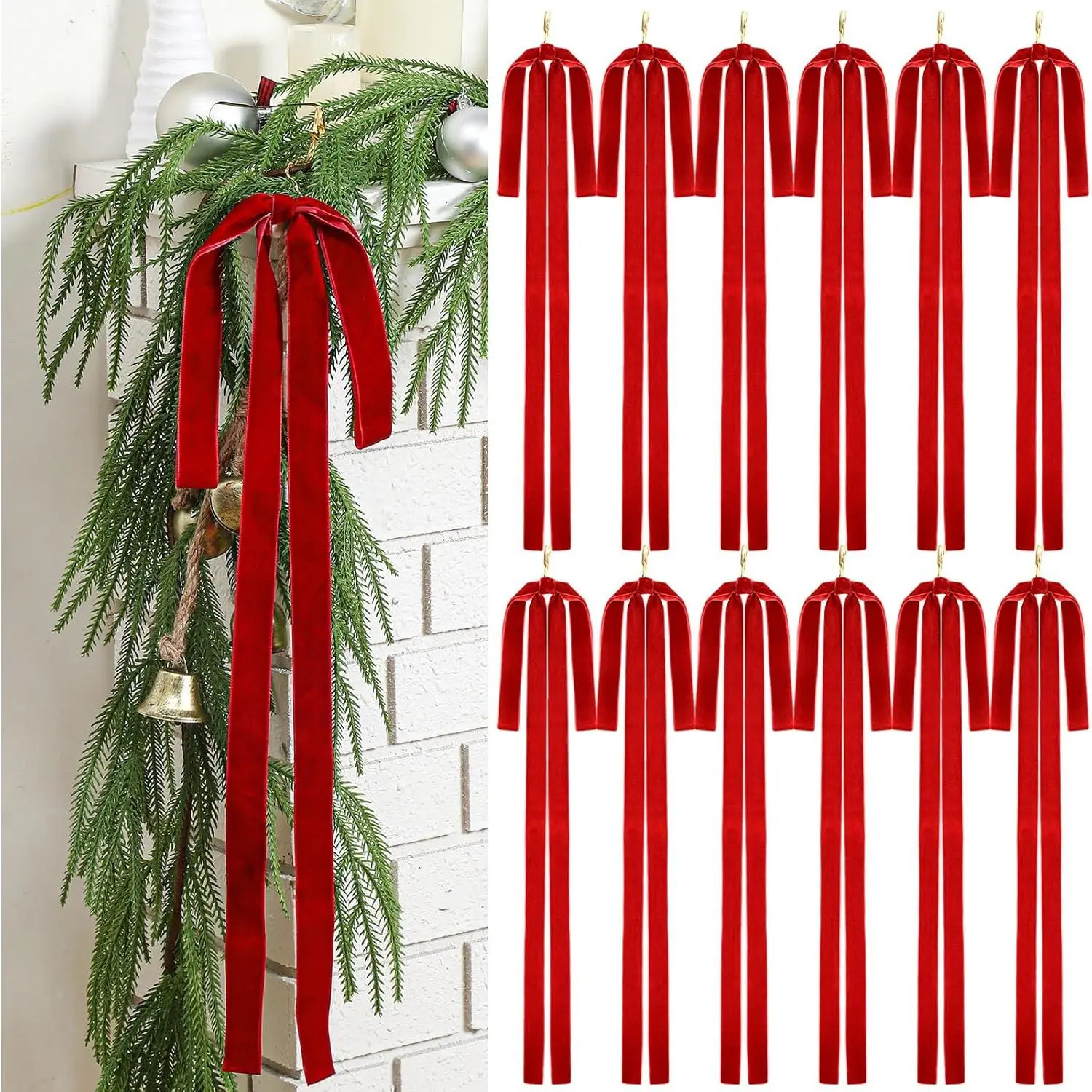 Christmas Swag Bow 23.5x15.5 Inch Rustic Large  Christmas Staircase Wreath Bows  Christmas Tree Topper Bows Large Bow for Christmas Outdoor(Red,12 Pcs)