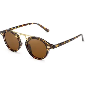 Small  Sunglasses for Women UV Protection, Retro Tangle Free Double Bridge Metal Round Ladies Shades