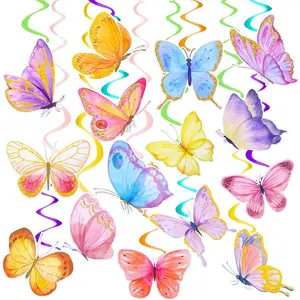 18 count Butterfly  Swirls Decoration Butterfly Birthday Party Decoration Colorful Butterflies Foil Ceiling Streamers for Spring Summer Theme Birthday Wedding Party  Shower Supplies