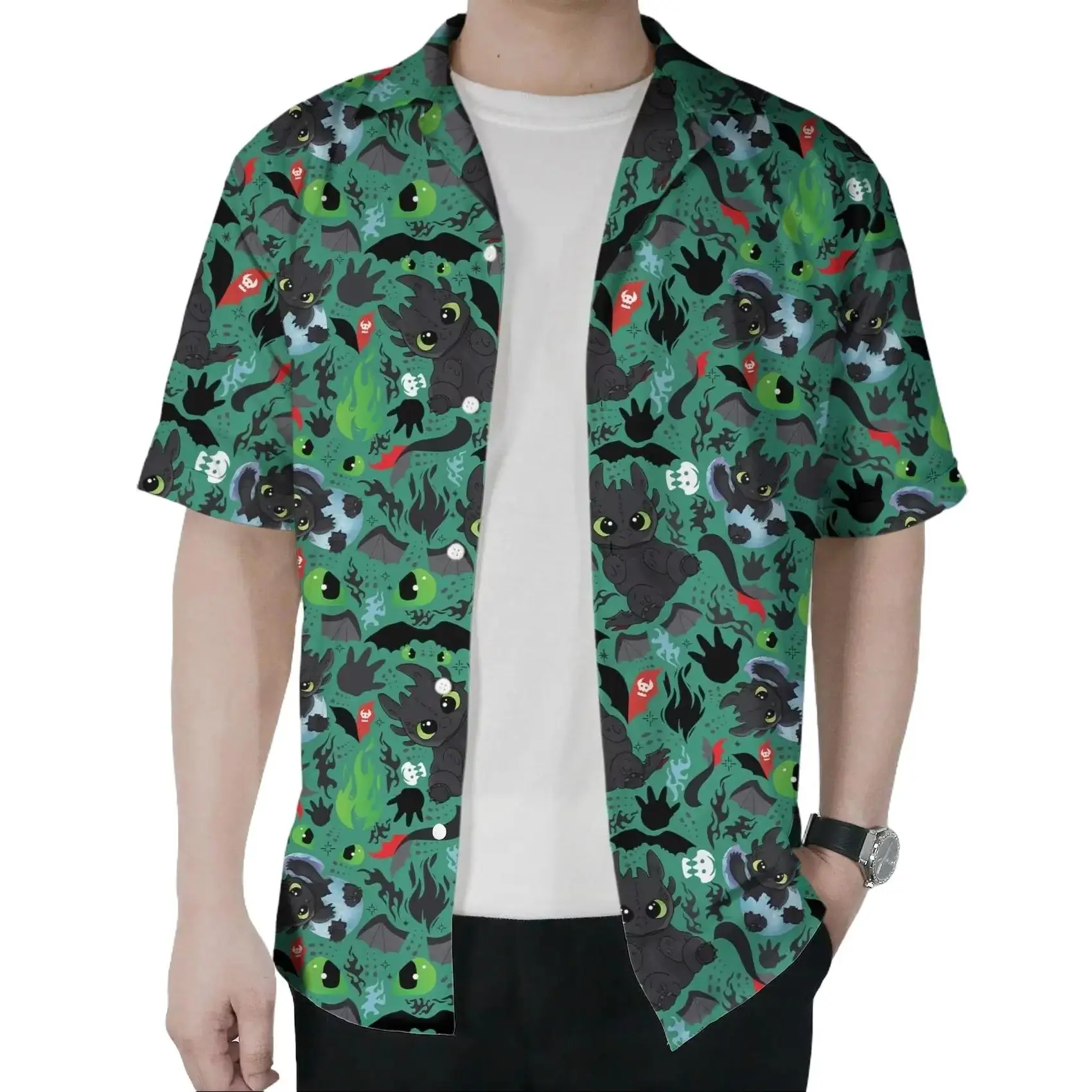 Toothless Hawaiian Shirt Tropical Button up Shirt Summer Beach Short Toothless Dragon Shirt Gifts Hawaiian Shirts for Men, Button Down Summer Beach Short Sleeve, Hawaiian Shirt Casual Tropical