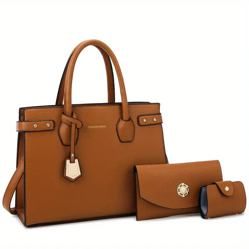 Women's 3pcs Minimalist Tote Set, High-Capacity Plain Commuter Shoulder Bag with Crossbody and Clutch, 3Pcs Fashion Tote Set, Basic, Casual, Women's Fashion, Double Handle, Multi-Function, Tote Bags